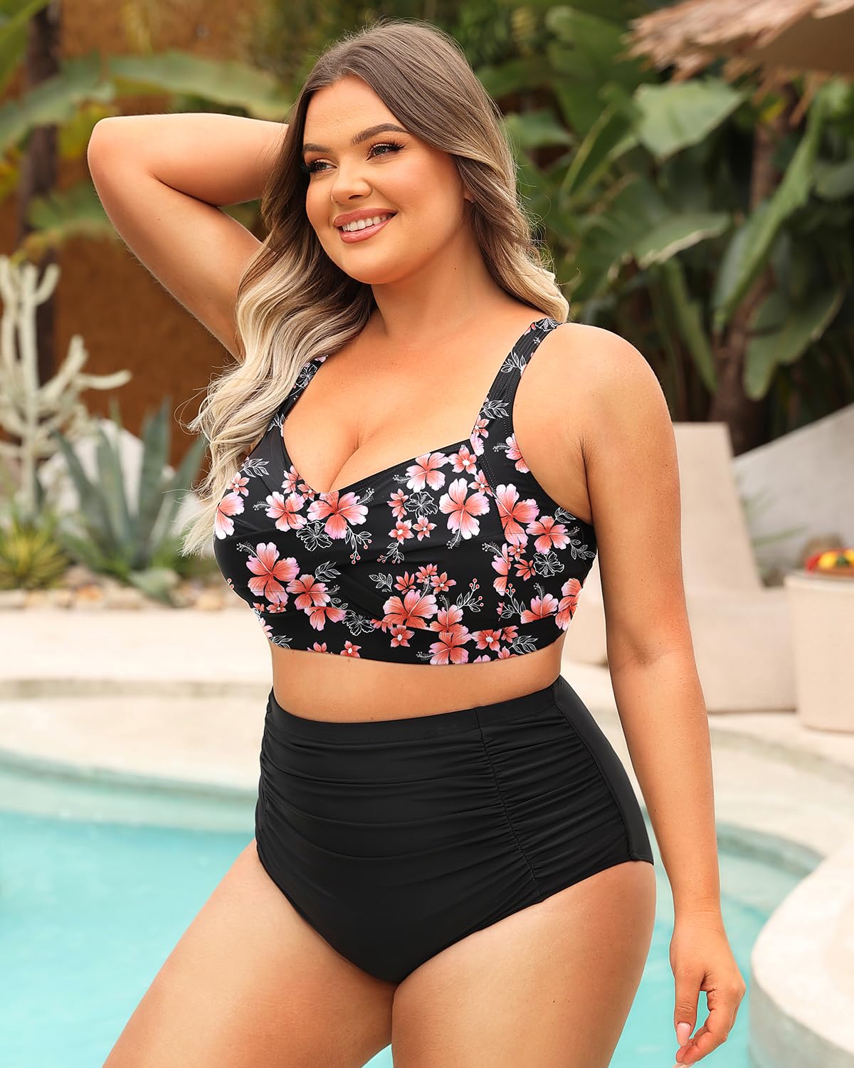 Women Plus Size Bikini Set High Waisted  V Neck Bathing Suit Two Piece Swimsuit main image 0