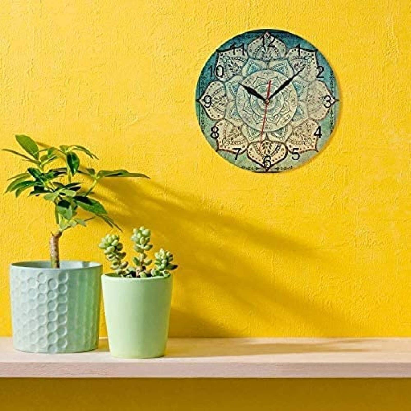 Amazon.co.jp: 現代の壁掛け時計は色あせたインドの曼荼羅の花柄の印刷