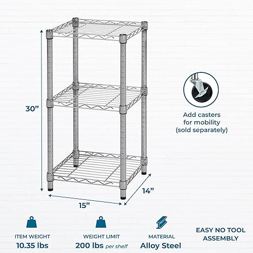 Miniatura 3 de Honey-Can-Do Estantes ajustables de 3 niveles, estante de almacenamiento de metal con capacidad de estante de 200 libras, cromado, 15 pulgadas de