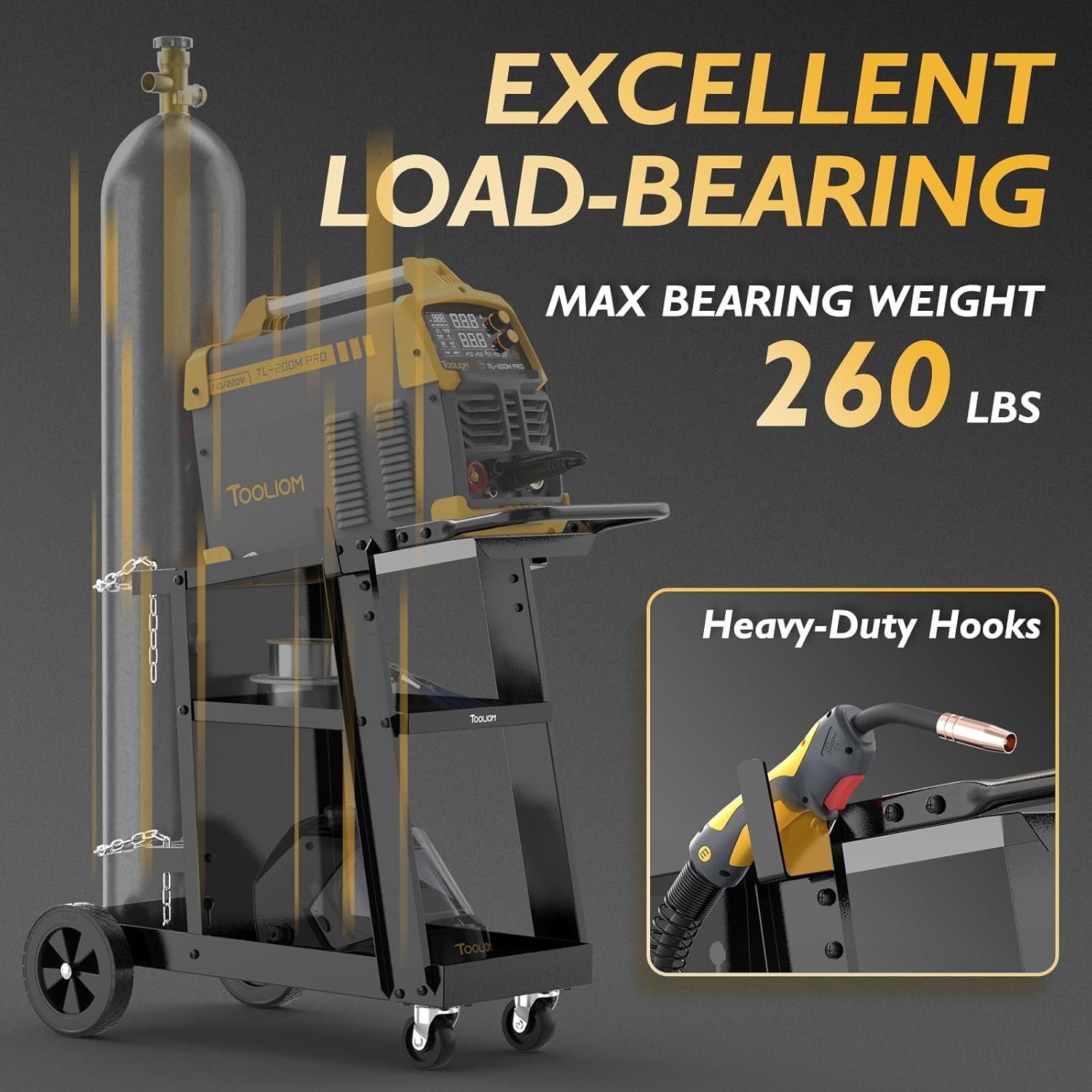 TOOLIOM 3-Tier Tilt-Table Welding Cart for Tig Mig Welder and Plasma Cutter with 360° Swivel Wheels