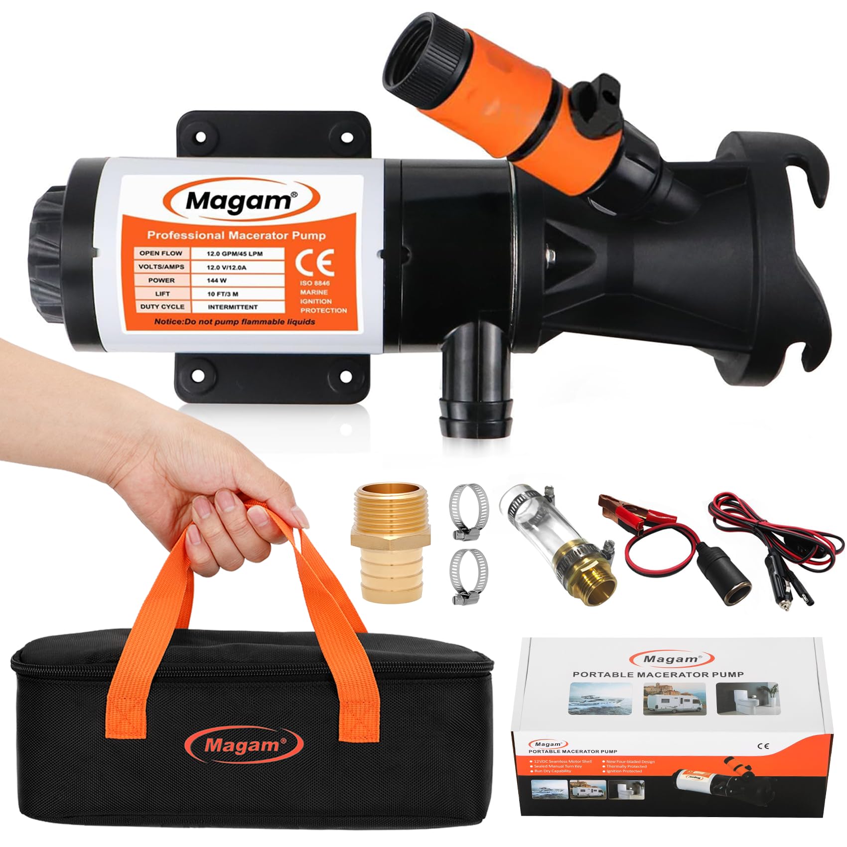 RV Macerator Pump 12V, 12GPM Quick Release Sewer Pump for RV, Boat &amp; Camper