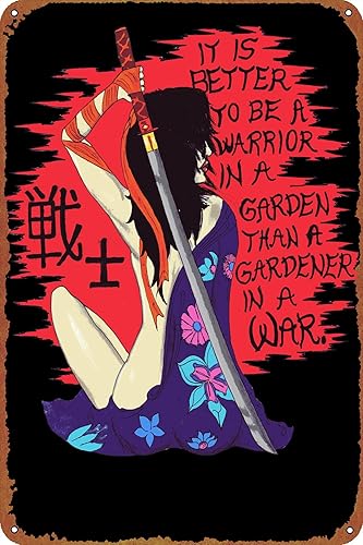 Miniatura 1 de Póster motivacional de la mujer guerrera, letrero de metal creativo, decoración de pared retro para puerta del hogar, jardín, bares, restaurantes,