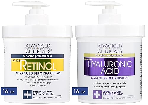 Miniatura 1 de Advanced Clinicals - Juego de cuidado de la piel, crema facial y corporal con retinol + loción hidratante con ácido hialurónico. Cremas