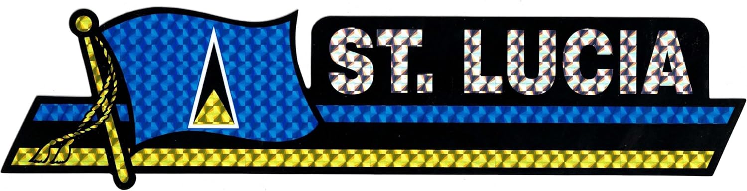 Pack of 50 St. Lucia Flag 3"x12" Reflective Decal Bumper Sticker DCX-199