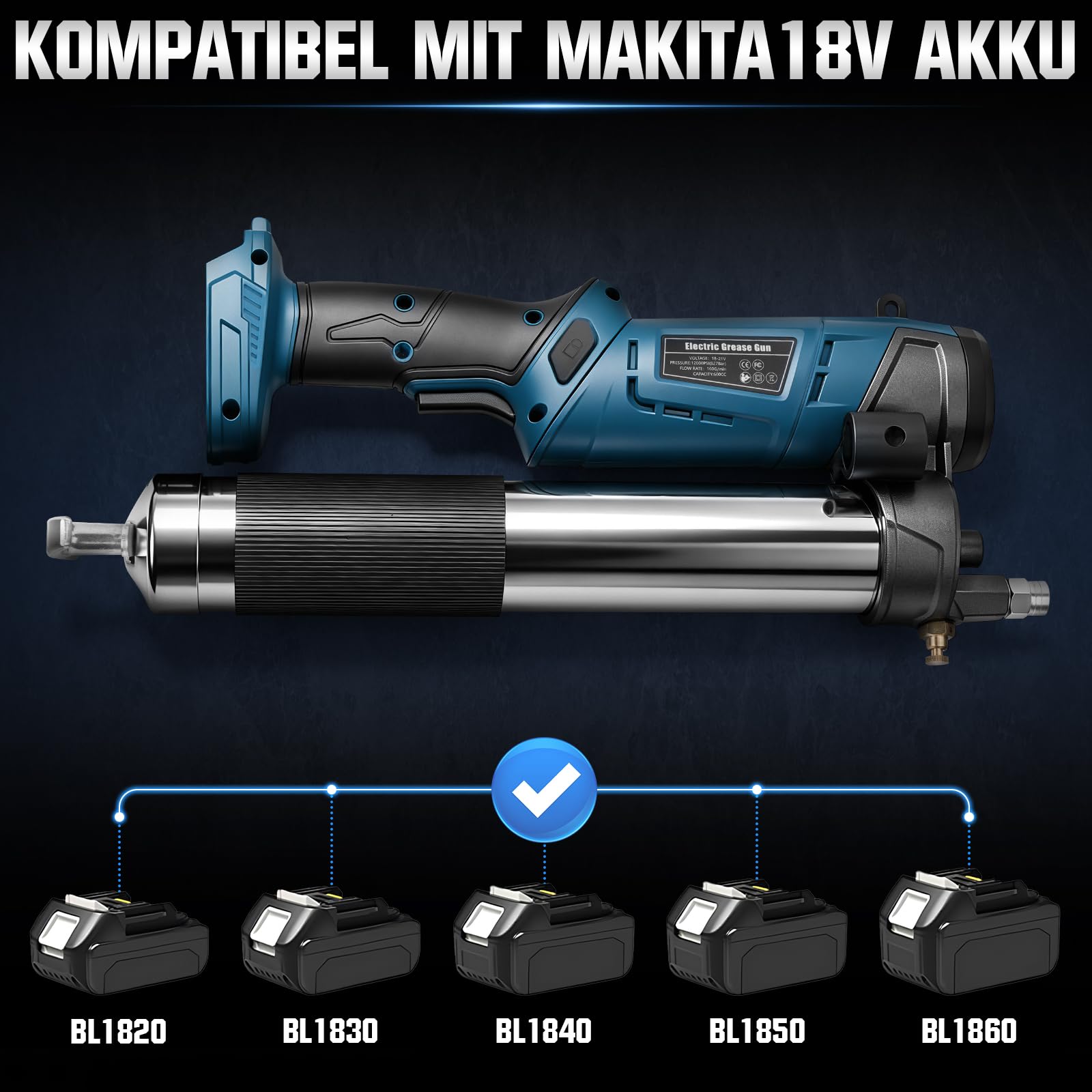 Akumulatorowa prasa do smaru 12000 psi, kompatybilna z akumulatorem Makita