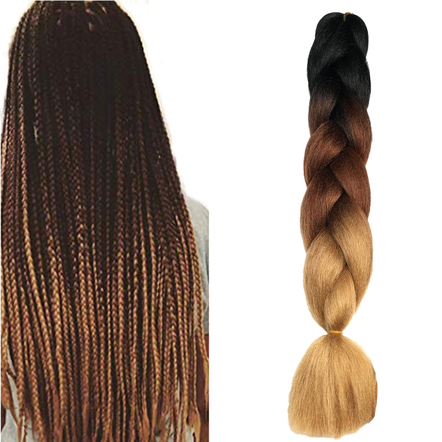 ShowJarlly Capelli per Treccine Africane Jumbo Treccia Capelli 24" Morbido Extension per Treccine Africane 1 Pack Treccine Africane Extension Capelli（Nero/Marrone Scuro/Marrone Chiaro#）