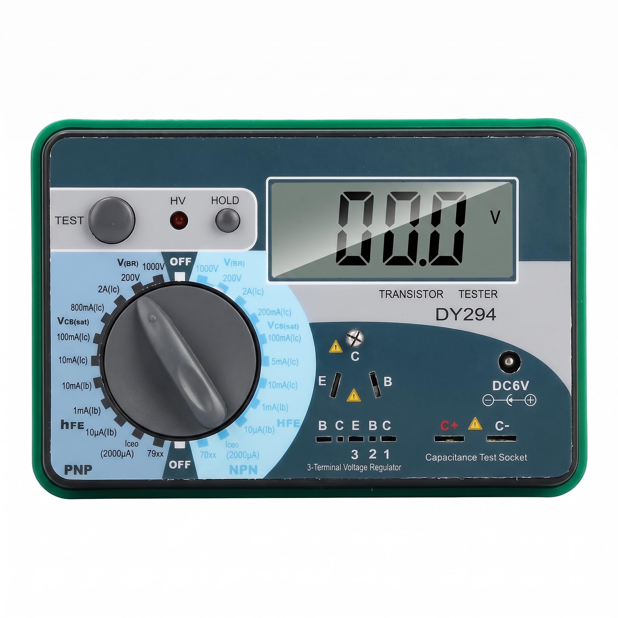 Digitaler Transistor DC Parameter Tester für Dioden, Thyristoren, FETs & Kondensatoren, misst Spannung, Verstärkung, Leckstrom, 78/79 Regler mit Data Hold