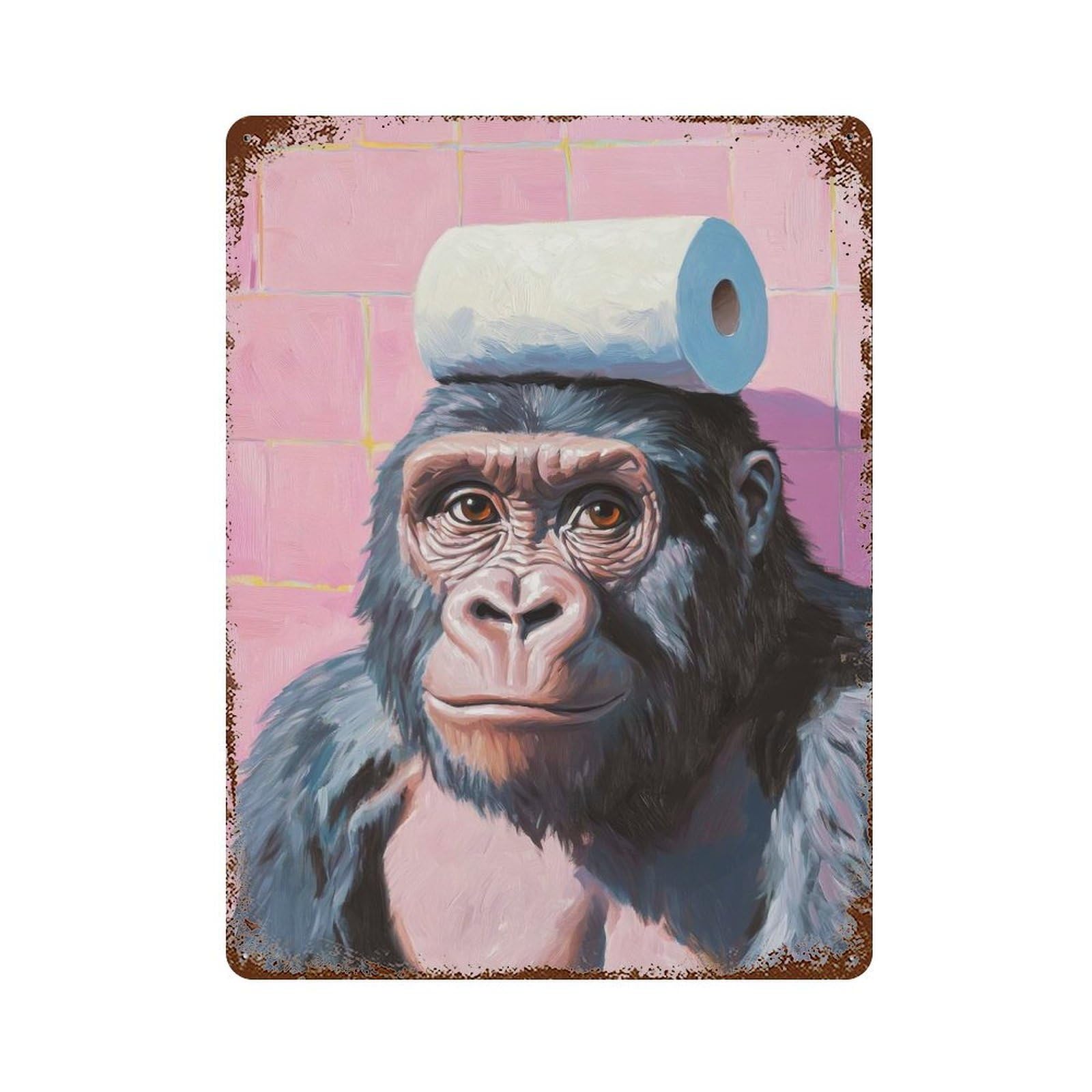 Gorilla with Toilet Paper 15.7"x11.8" Vintage Rust Metal Sign, Shabby Chic Decor for Garage, Bar And Workshop Decor