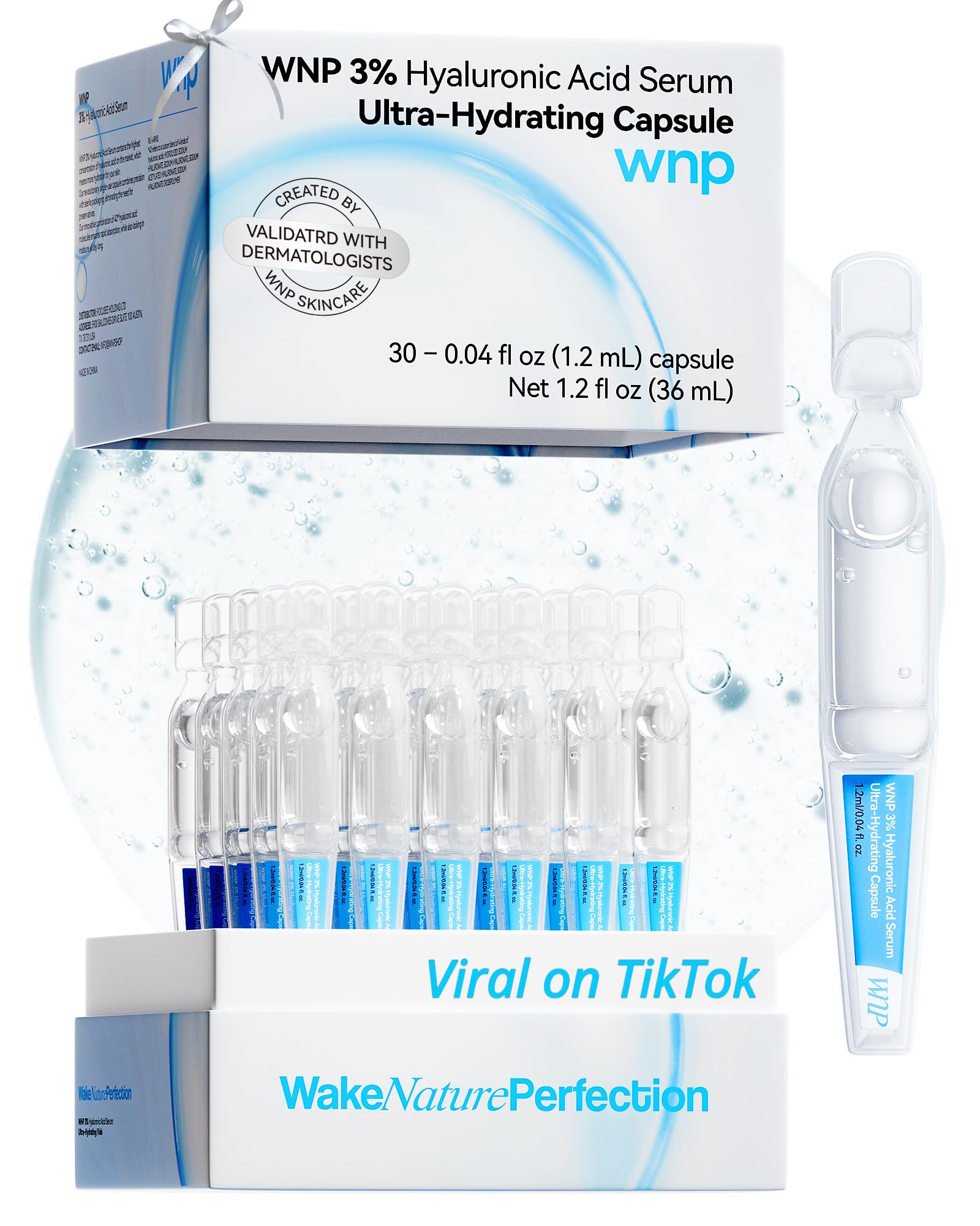 WNP Hyaluronic Acid Serum 3% for Face with 4D Multi-Layer Hydration | Ultra Hydrating Anti-Aging Serum | Moisturizer for Dry & Sensitive Skin | Pre-Makeup Skincare | Single-Use Vials 30PCS