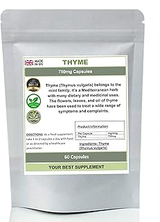 Thyme Capsules 750mg Thymus vulgaris 100% Natural (No fillers) (60)
