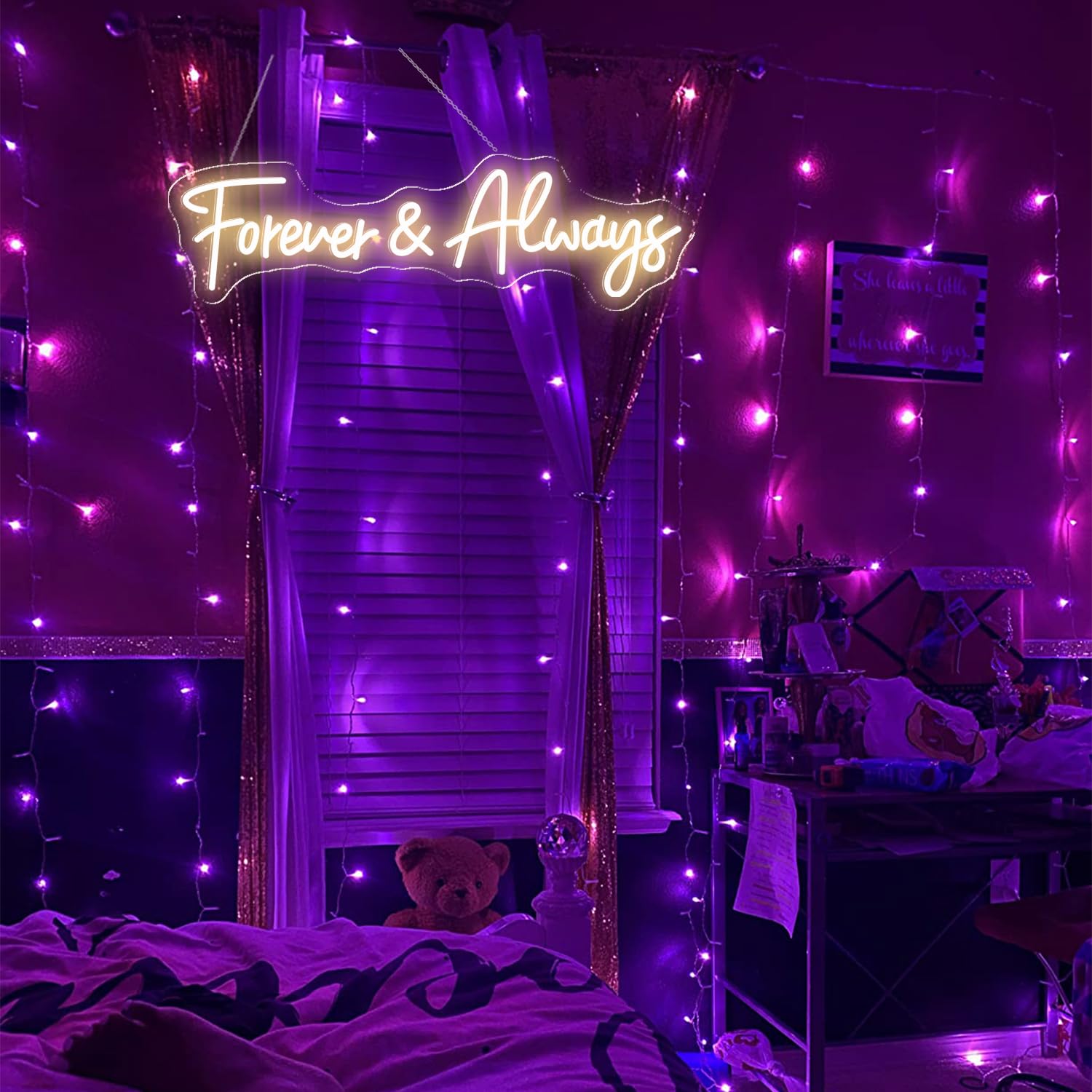 Forever And Always neonowe znaki do dekoracji ścian, ściemniane, zasilany przez USB, neonowy znak świetlny "Forever & Alway" na rocznicę ślubu, sypialni, dekoracja baru, 57 cm x 16,8 cm, ciepła biel