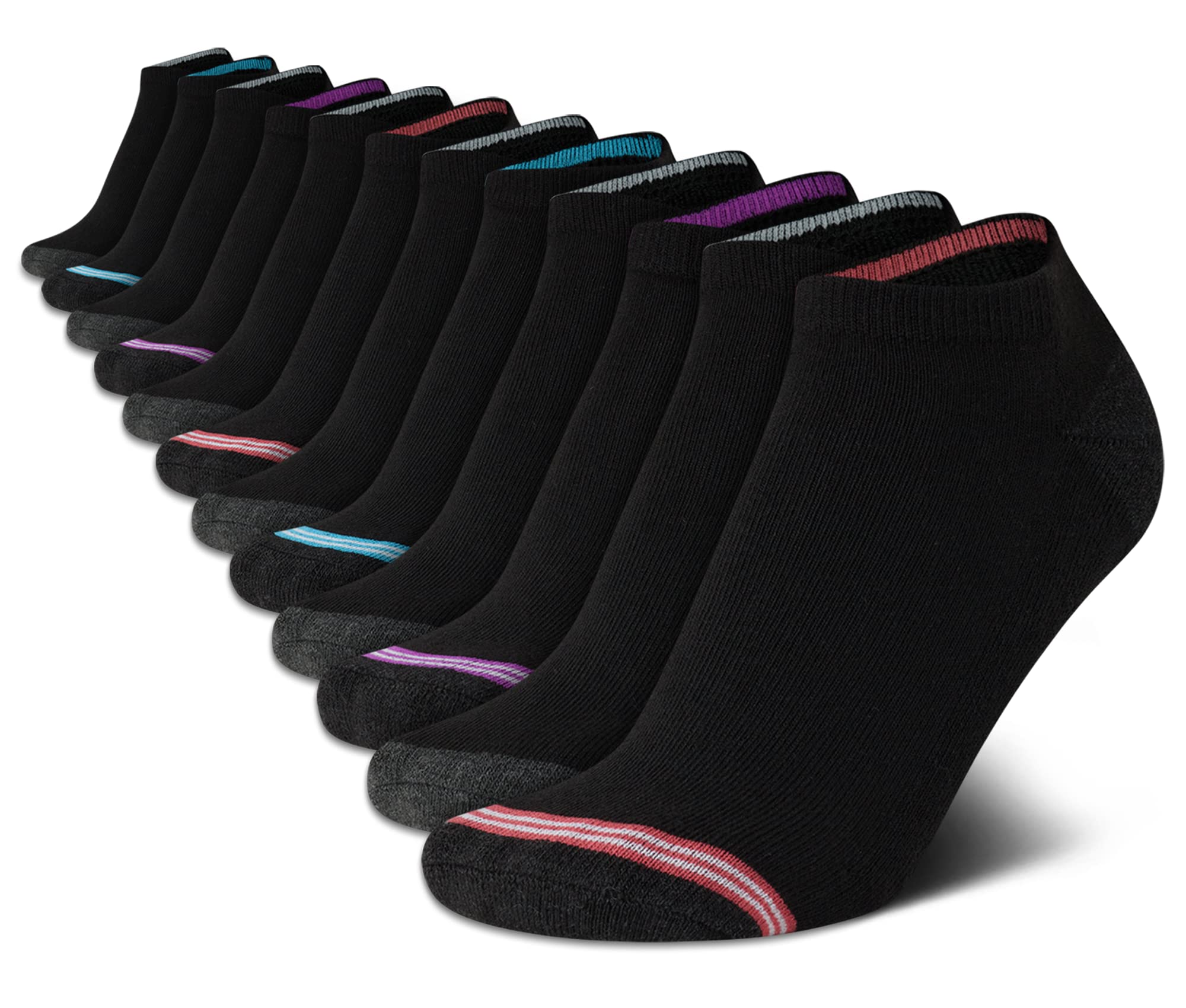 Nautica Damskie skarpetki o niskim kroju Moisture Control Athletic z amortyzowanym komfortem (12 sztuk) (Solid Black, rozmiar buta 4-10)
