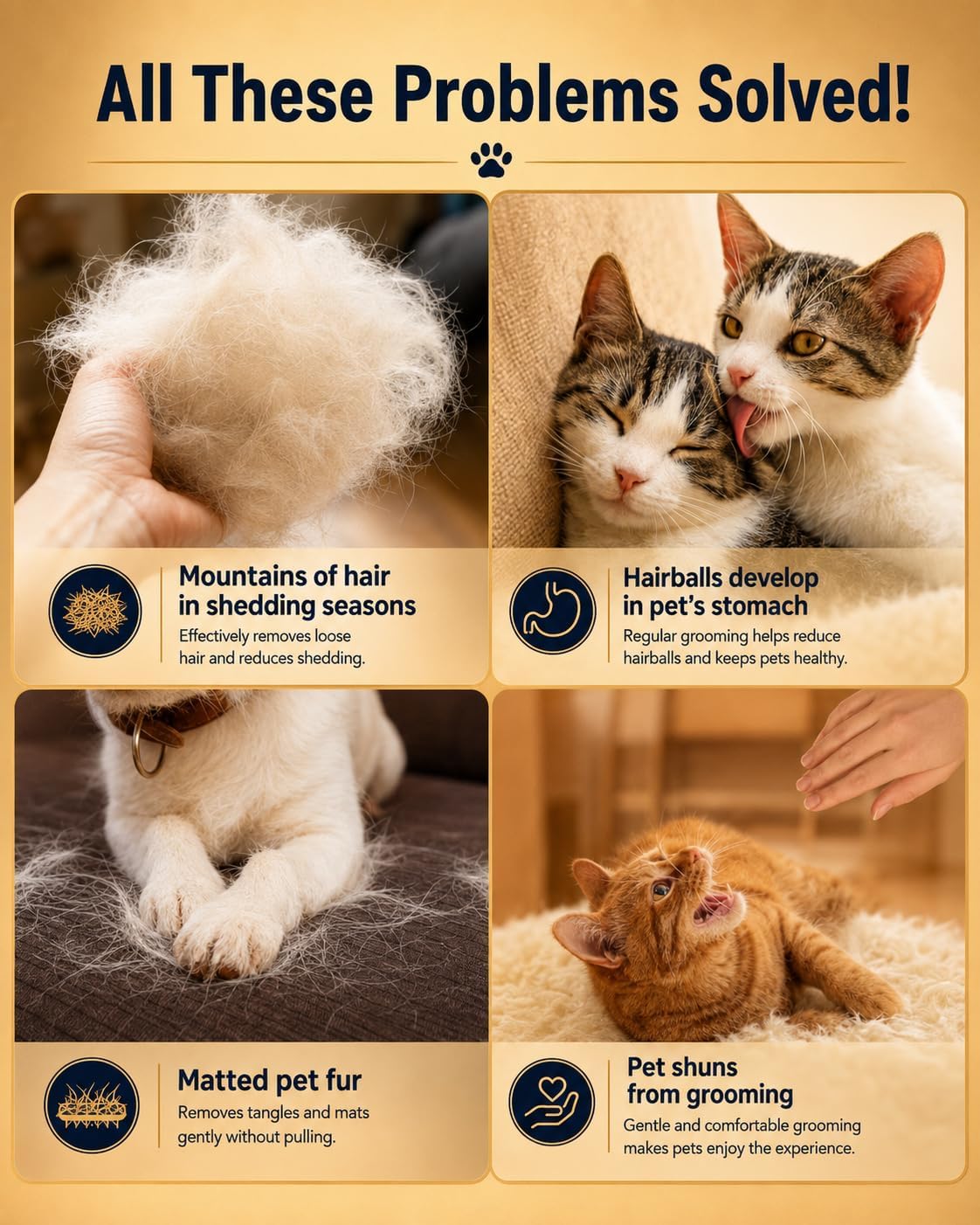 LUXENOR 3-Piece Pet Grooming Kit – Grooming Gloves (1 Pair), Deshedding Tool & Stainless Steel Comb | Removes Loose Fur, Undercoat & Tangles | Professional Grooming Set for Dogs, Cats & Horses