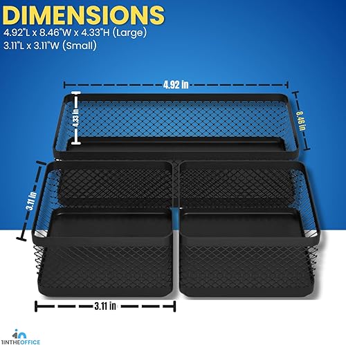 Miniatura 4 de 1InTheOffice Mesh Collection - Bandeja organizadora de cajones de escritorio, 3 compartimentos, apilable, negro mate (paquete de 2)