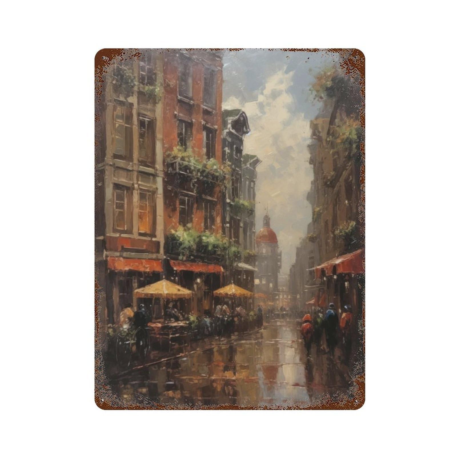Garage Style Amsterdam Netherlands Aged Metal Wall Plaque 15.7"x11.8", Farmhouse Wall Decor for Bar And Workshop