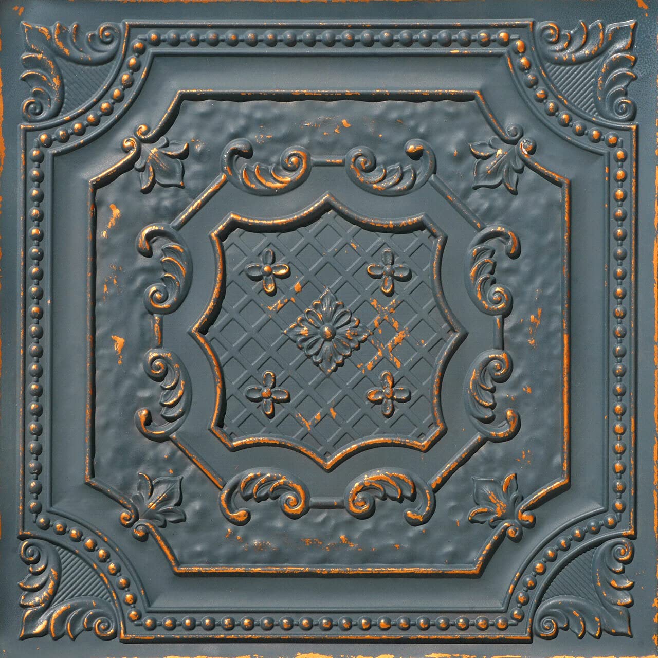 From Plain To Beautiful In Hours DCT04obw-24x24-10 Elizabethan Shield PVC 2' x 2' Glue-up or Lay-in Ceiling Tile (Case / 40 sq.ft), Graphite Gold, 10