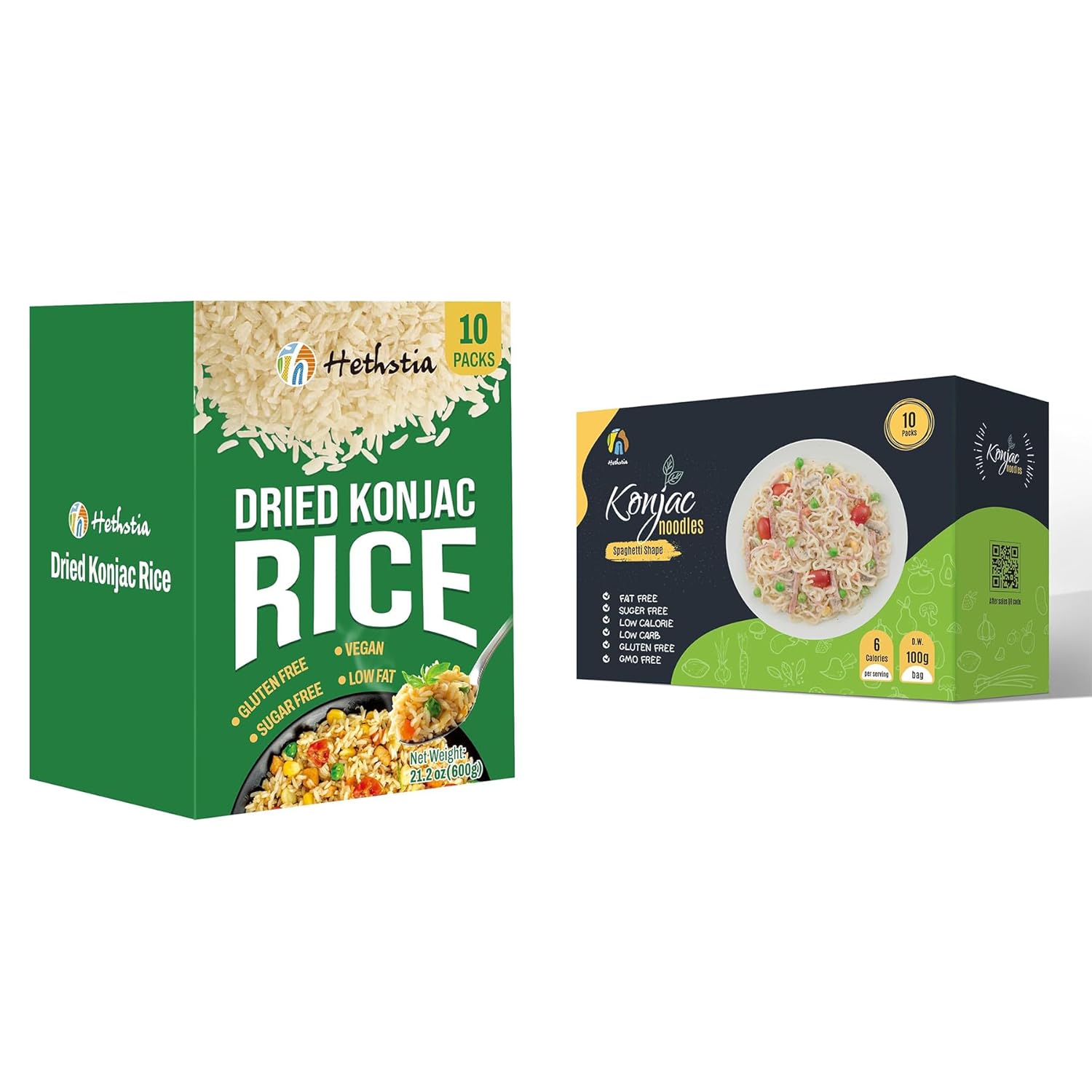 Hethstia Konjac Meal Pair – Shirataki Spaghetti + Dried Shirataki Rice