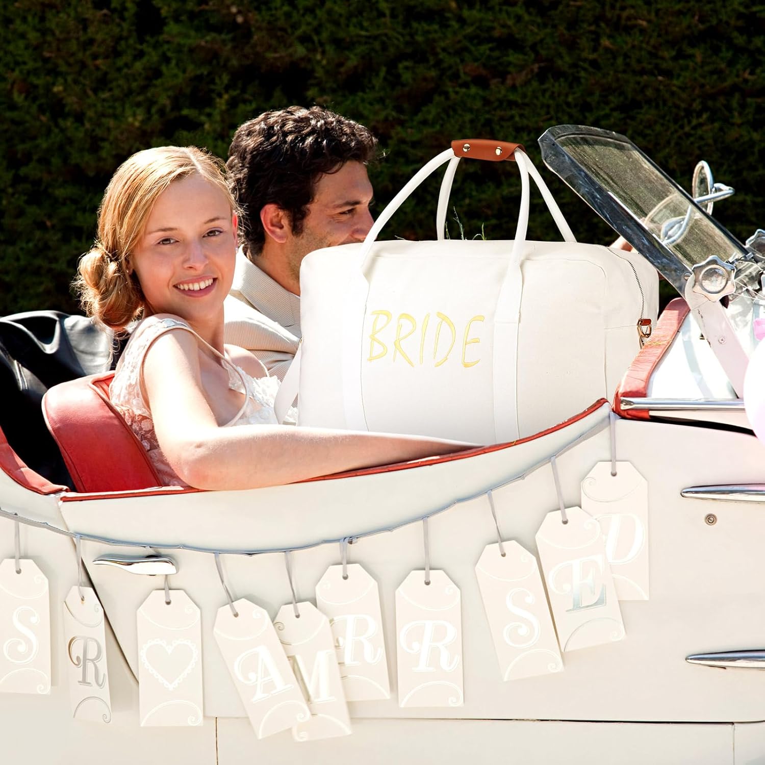 2 Pcs Wedding Weekender Bag for Women Bridal Shower Gifts Bride Travel with Shoe Compartment Shoulder Bride Bag with Chenille Letter Patch Makeup Gift for Wedding Engagement Honeymoon - Image 5