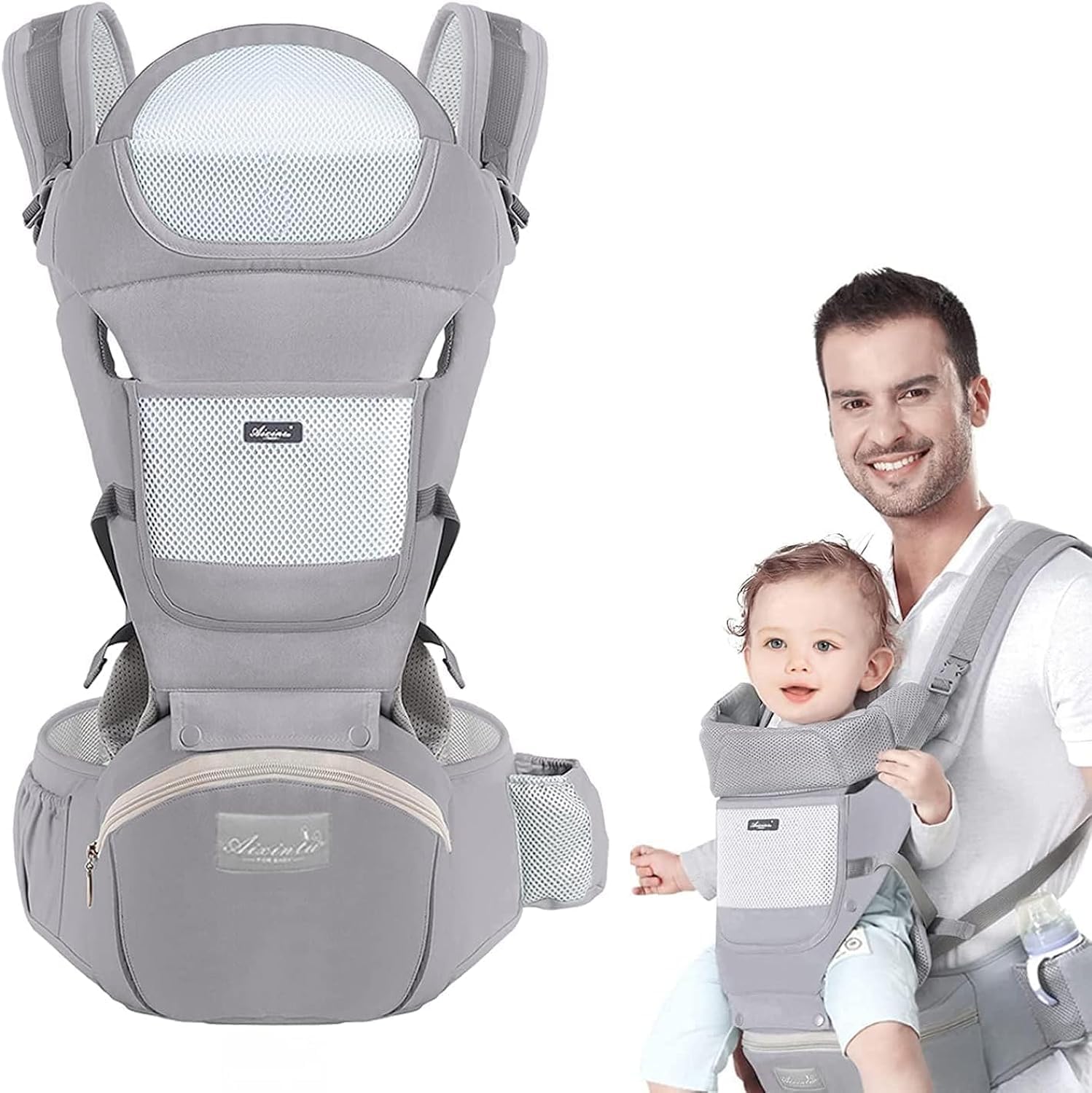 DEAL HUNT 6 in 1 Baby Carrier Hip Seat, Multifunctional Baby Strap Waist Carrier for walking, Shopping, Trip, Hiking - Adjustable Size & Suitable for 0-36 Months Baby (Grey)
