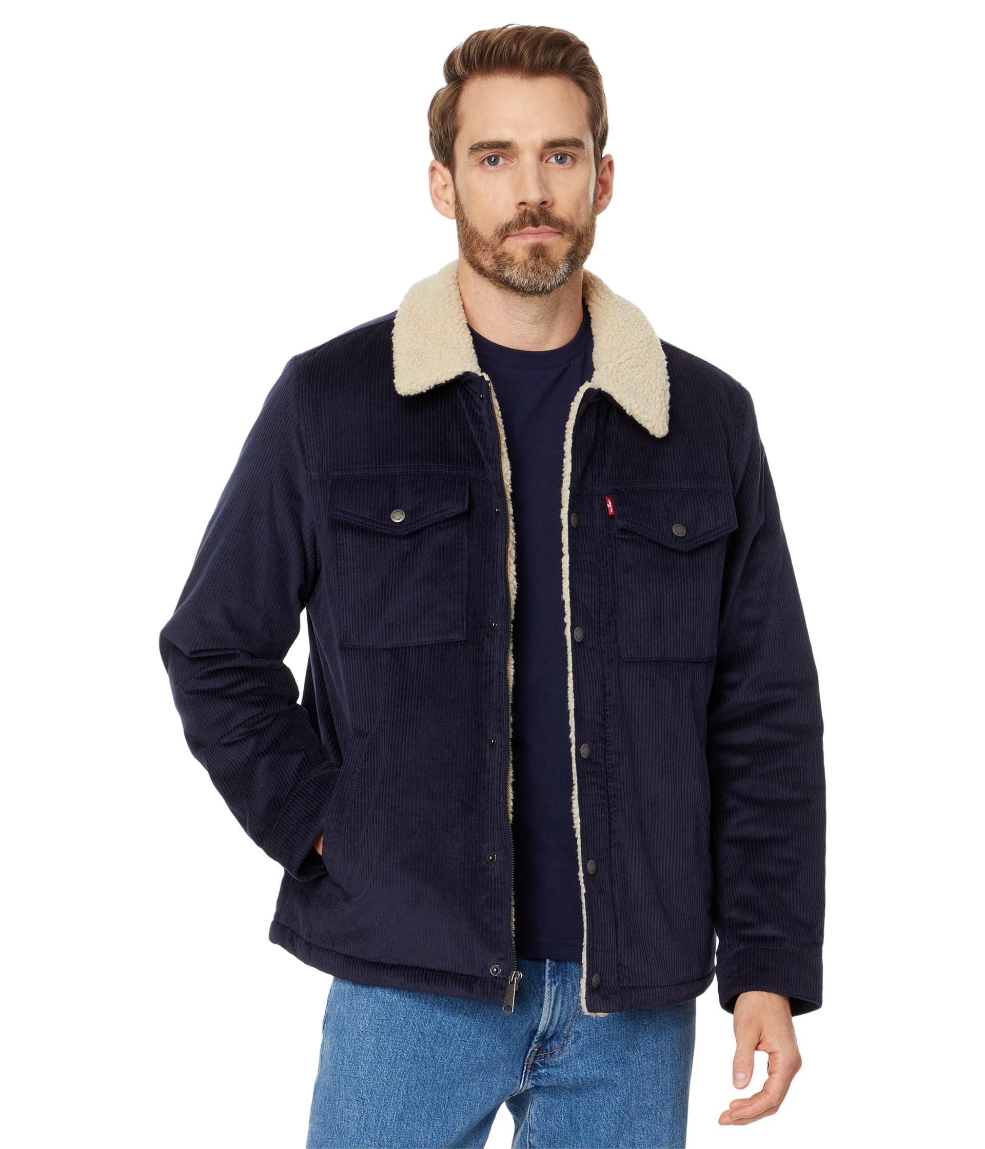 Levi's Men's Corduroy Sherpa Lined Trucker Jacket (Regular & Big & Tall Sizes), Navy Wide Wale, XXL