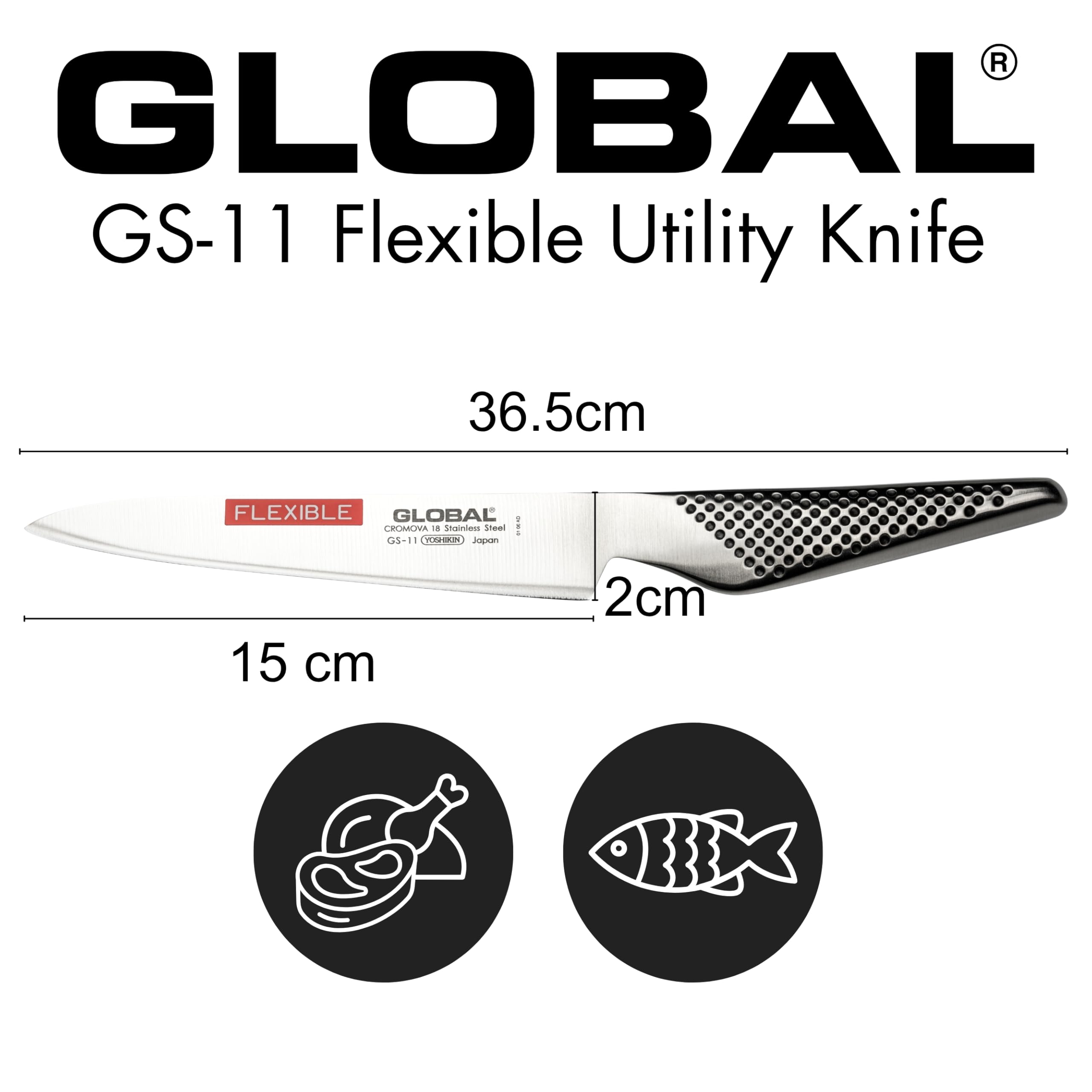 Global GS-11 - Flexibles Kochmesser ,, Stahl, 15 cm