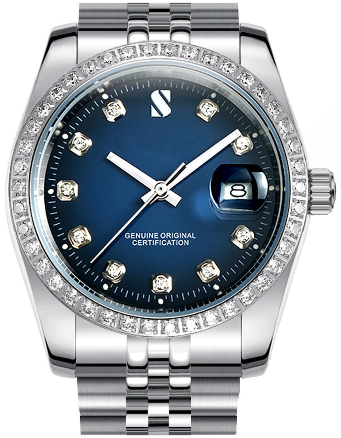 Reginald Mens Gold Watches Automatic Watches for Men Stainless Steel Strap Calendar Waterproof Automatic Mechanical Watches, Silver Blue, Business watch, Silver Blue, Business watch (B08JV8JBHT) Amazon Price History, Amazon Price Tracker