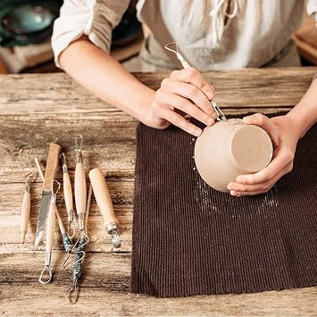 JIAN YA NA Clay Sculpting Tool Wooden Handle Pottery Carving Tool Set Tools Kit for Clay Ceramics Pottery Sculpting Carving Modeling and Rock Painting (18 Pieces)