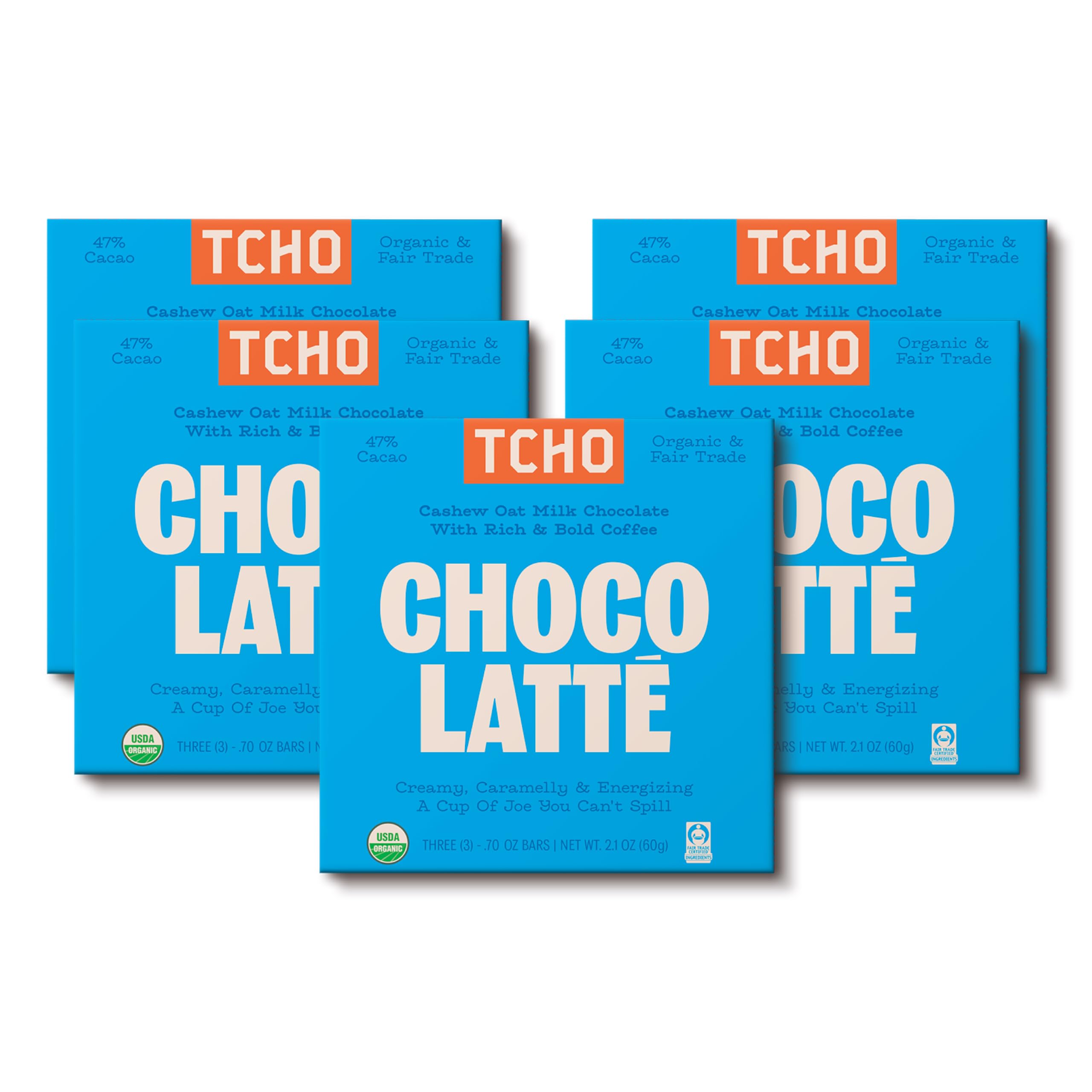 Choco Latte 47% Oat-Milk Chocolate Bars (5 pack) | Plant Based, Organic & Fair Trade | Non GMO, Non-Dairy, Vegan Chocolate, Soy Free (2.1oz each)