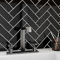 Vista 1 de Livelynine 16 azulejos negros para salpicaduras de cocina, despegar y pegar de 12 x 12 pulgadas, salpicaduras negras para cocina, arenque con parte