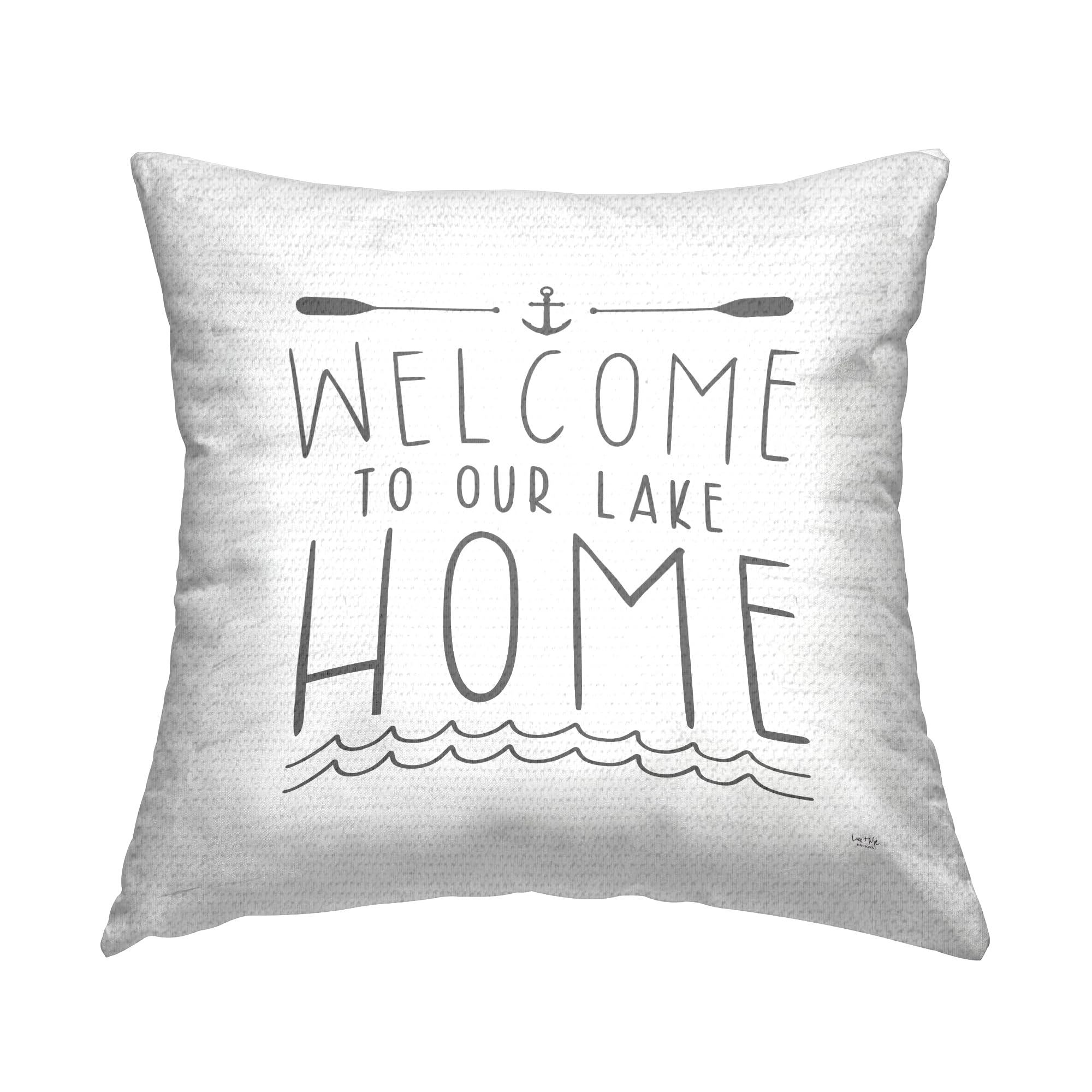 Stupell Industries Lake House Welcome Phrase Outdoor Printed Pillow, 18 x 18, Off- White