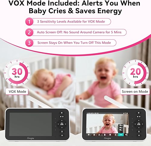 Miniatura 5 de Monitor de bebé, monitor de bebé de video de 5 pulgadas con cámara 720P, monitor de audio WiFi con PTZ remoto, visión nocturna, conversación de 2