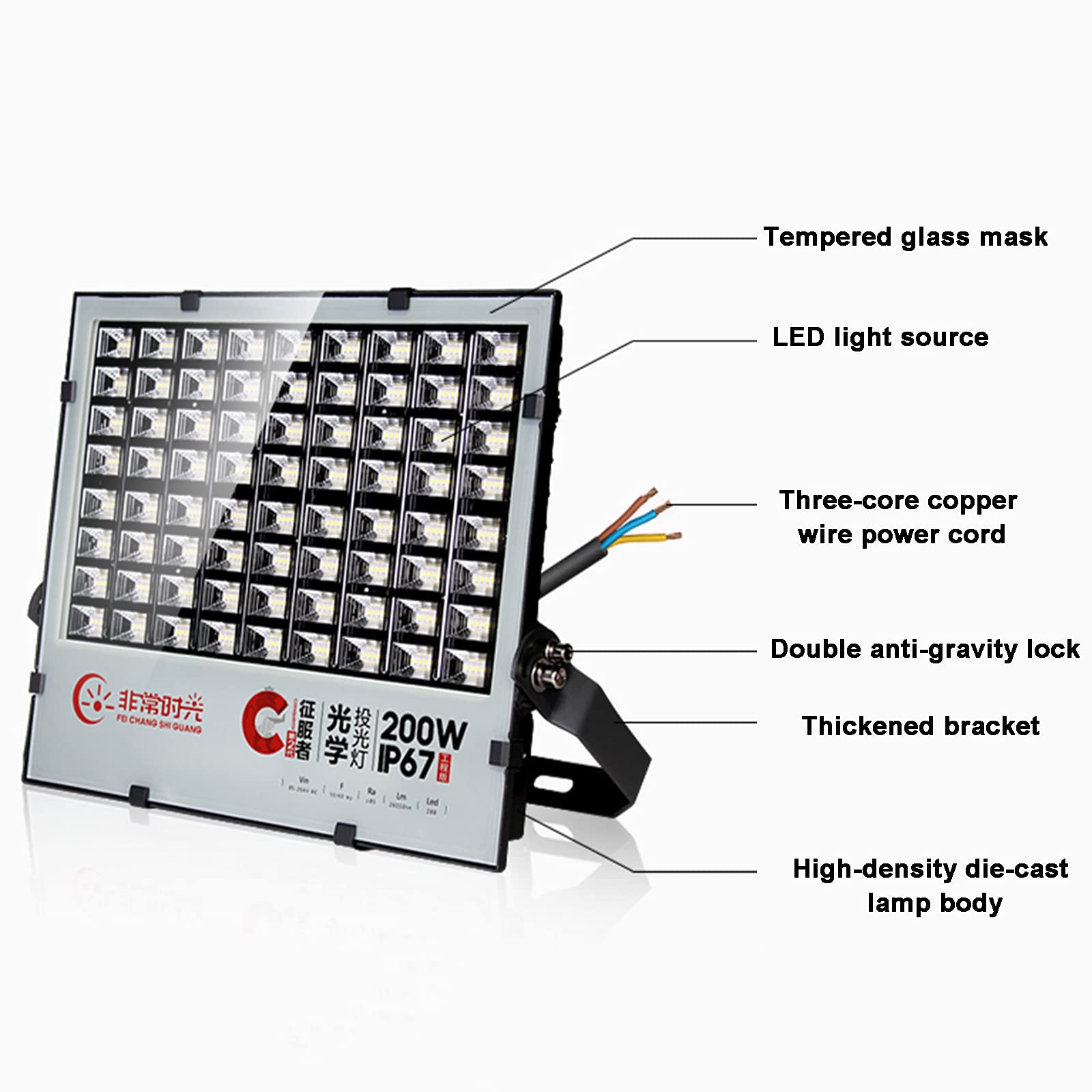 Foco LED exterior de 30-300 W, IP67, 6500 K, luz blanca, ultrabrillante, bajo consumo, 3900-39000 lm(50W)