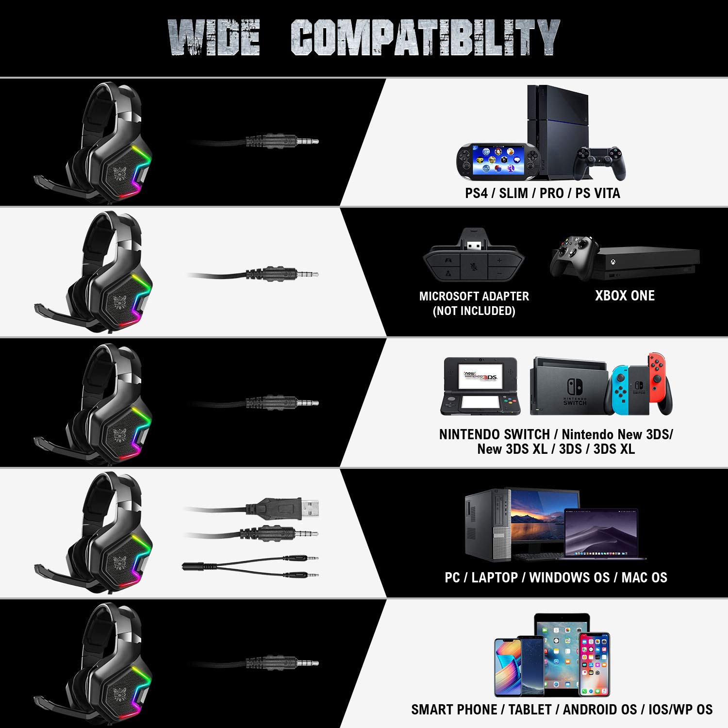 Onikuma K10 pro gaming Headset with RGB LED Light and microphone: Buy  Online at Best Price in Egypt - Souq is now Amazon.eg