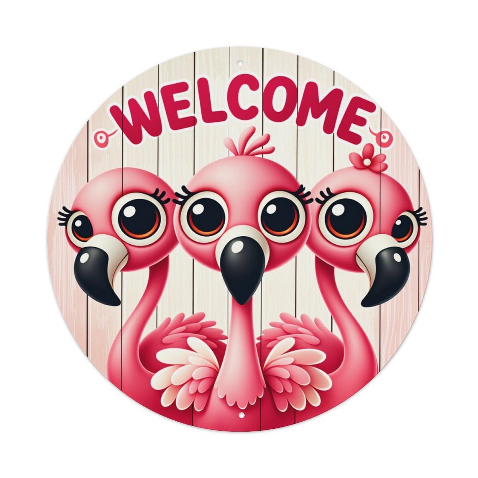 Flamingo Welcome Pattern Print Design Round Tin Sign Vintage Metal Poster Retro Bar, Home, Man Cave, Kitchen, Laundry Room Wall Art Decor Gift 8x8Inch