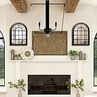 Vista 6 de ZEXUIRU 2 piezas de espejo de pared arqueado para ventana, espejo de acento rústico de granja, espejo de entrada con marco de madera para sala