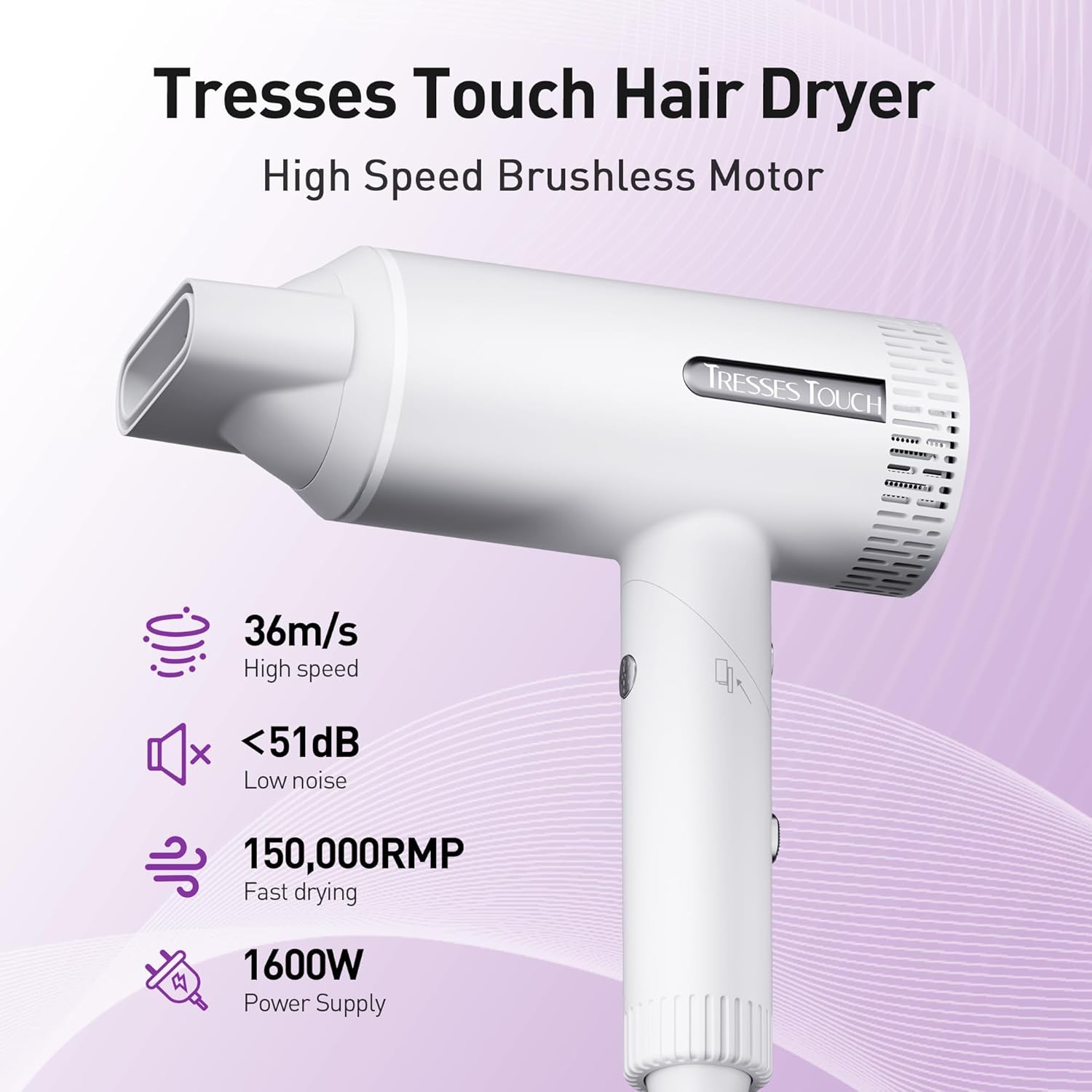 Hair Dryer, High-Speed Ionic Blow Dryer, Powerful 1600 Watt Motor for Fast Drying and Straight & Wavy Hair, Foldable, Lightweight Hairdryer with Magnetic Suction Nozzle for Home Salon Travel
