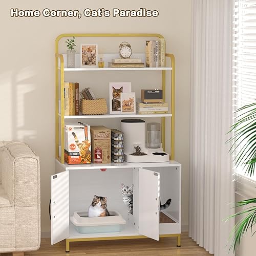 Miniatura 2 de EasyCom Mueble de caja de arena para gatos, mueble oculto para gatos con 3 estantes de almacenamiento, armario grande para gatos con almohadilla
