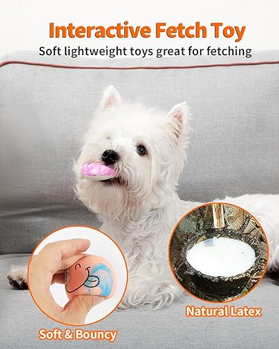 Miniatura 4 de SCHITEC Juguetes chirriantes para perros, 6 unidades Juguete interactivo de látex de goma, bolas de juego suaves para cachorros y perros pequeños