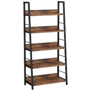 IRONCK Industrial Bookshelves and Bookcases Ladder Shelf 5 Tiers with Metal Frame for Living Room Home Office Rustics