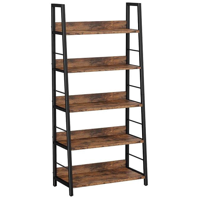 IRONCK Industrial Bookshelves and Bookcases Ladder Shelf 5 Tiers with Metal Frame for Living Room Home Office Rustics