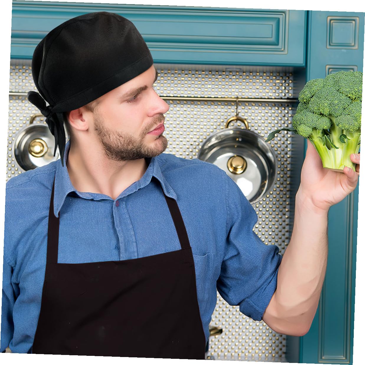 TOYANDONA Paquete de 8 Gorros de Chef Unisex Negros Estilo Japonés de Algodón, Diseño Simple Que Previene la Caída del Cabello y Protege del Humo de Aceite para Cocina y Barbacoa