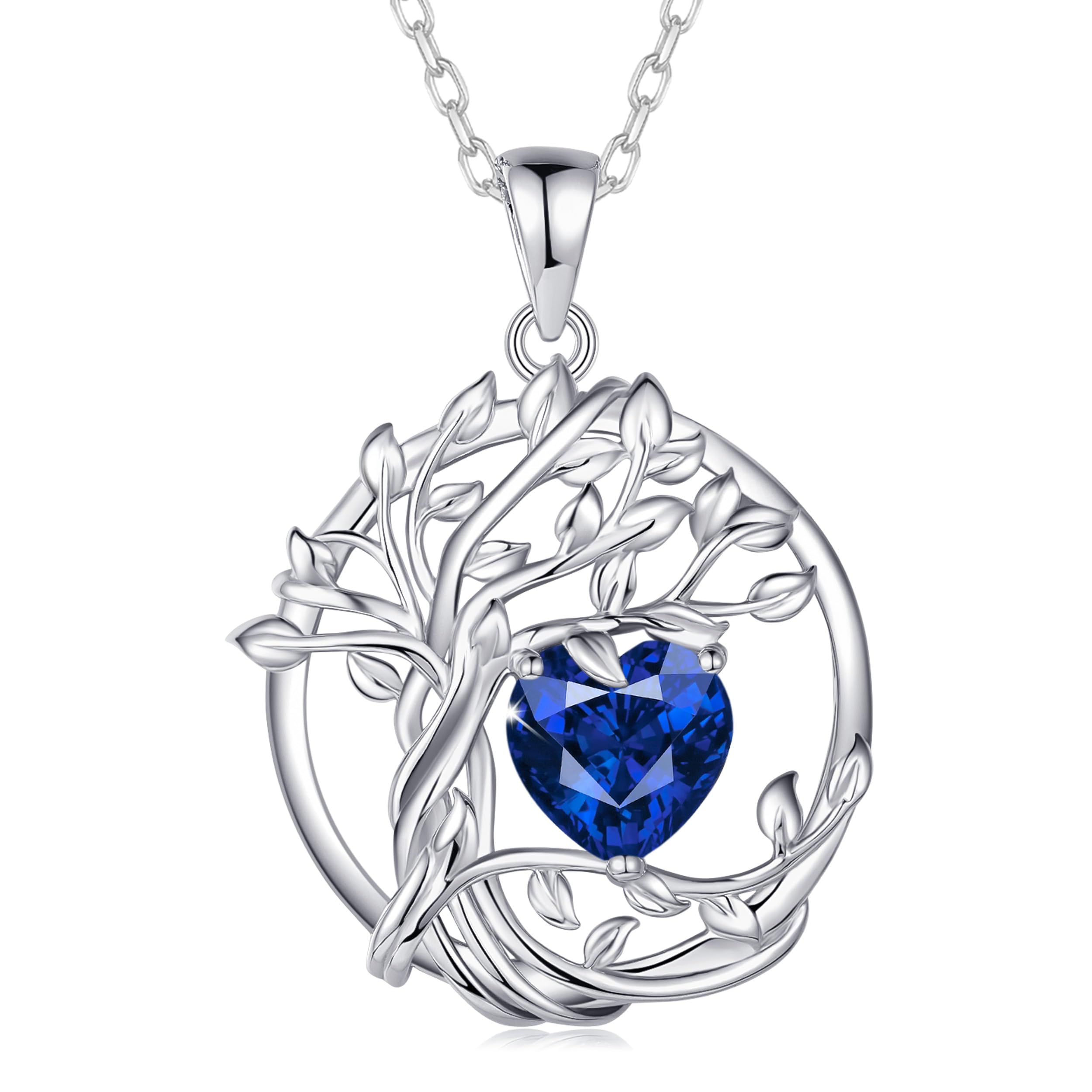 FANCIME Lebensbaum Birthstone Kette für Damen 925 Sterling Silber Baum des Lebens Birthstone Anhänger Halskette Schmuck Geschenke für Frauen Mädchen, Kettenlänge: 40+5 cm