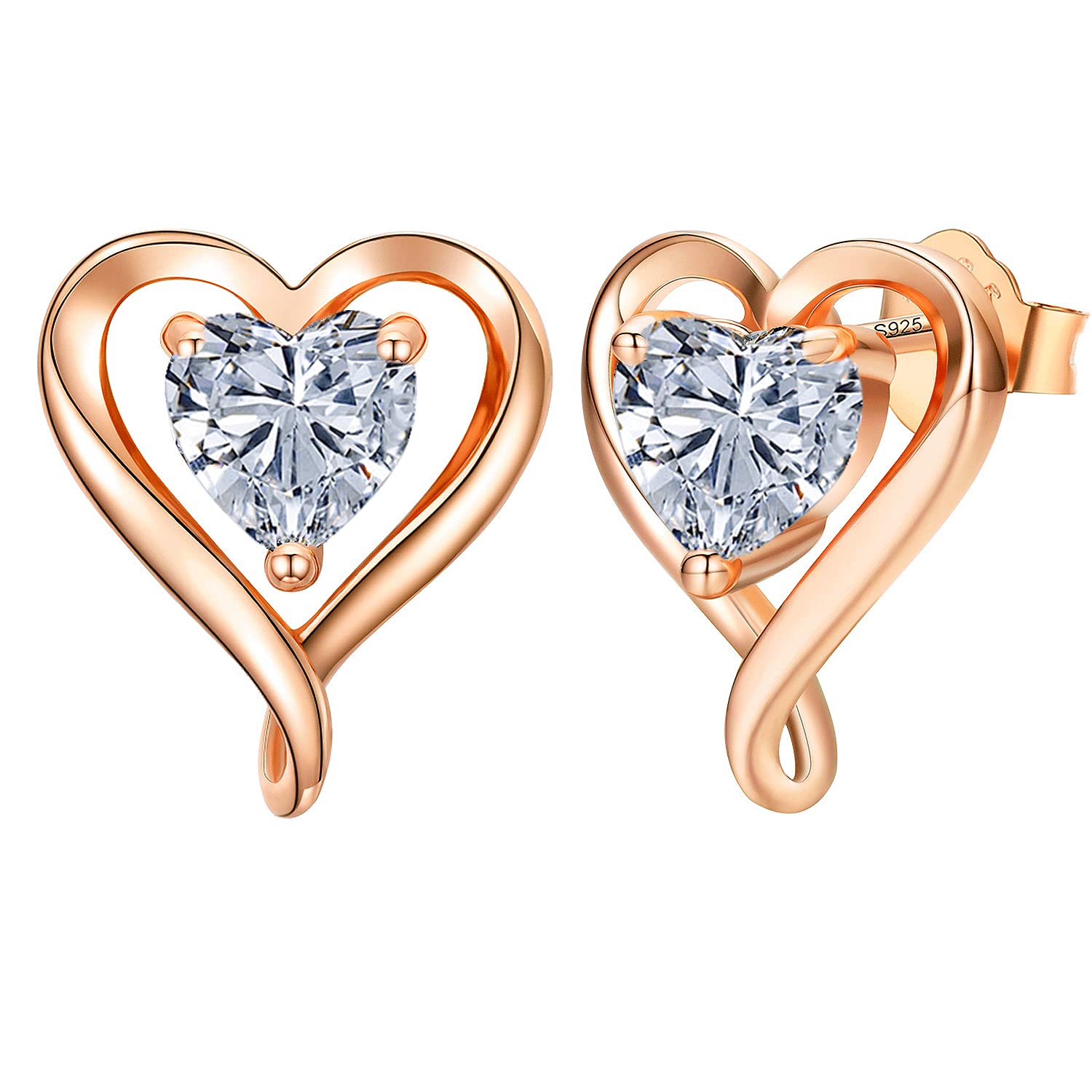 LAVUMO Pendientes Mujer Plata de ley 925 Oro rosa Pendientes Joyas de Mujer Regalos para Esposa, Mamá, Novia en Cumpleaños Navidad Aniversario día de San Valentín
