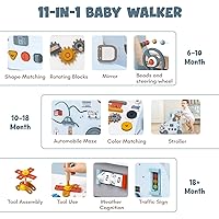 Vista 2 de Giant bean Wooden Baby Push Walker with Activity Center – Car Traffic Theme Tool Bench Shape Sorter, Steering Wheel Gears, Montessori Toy for