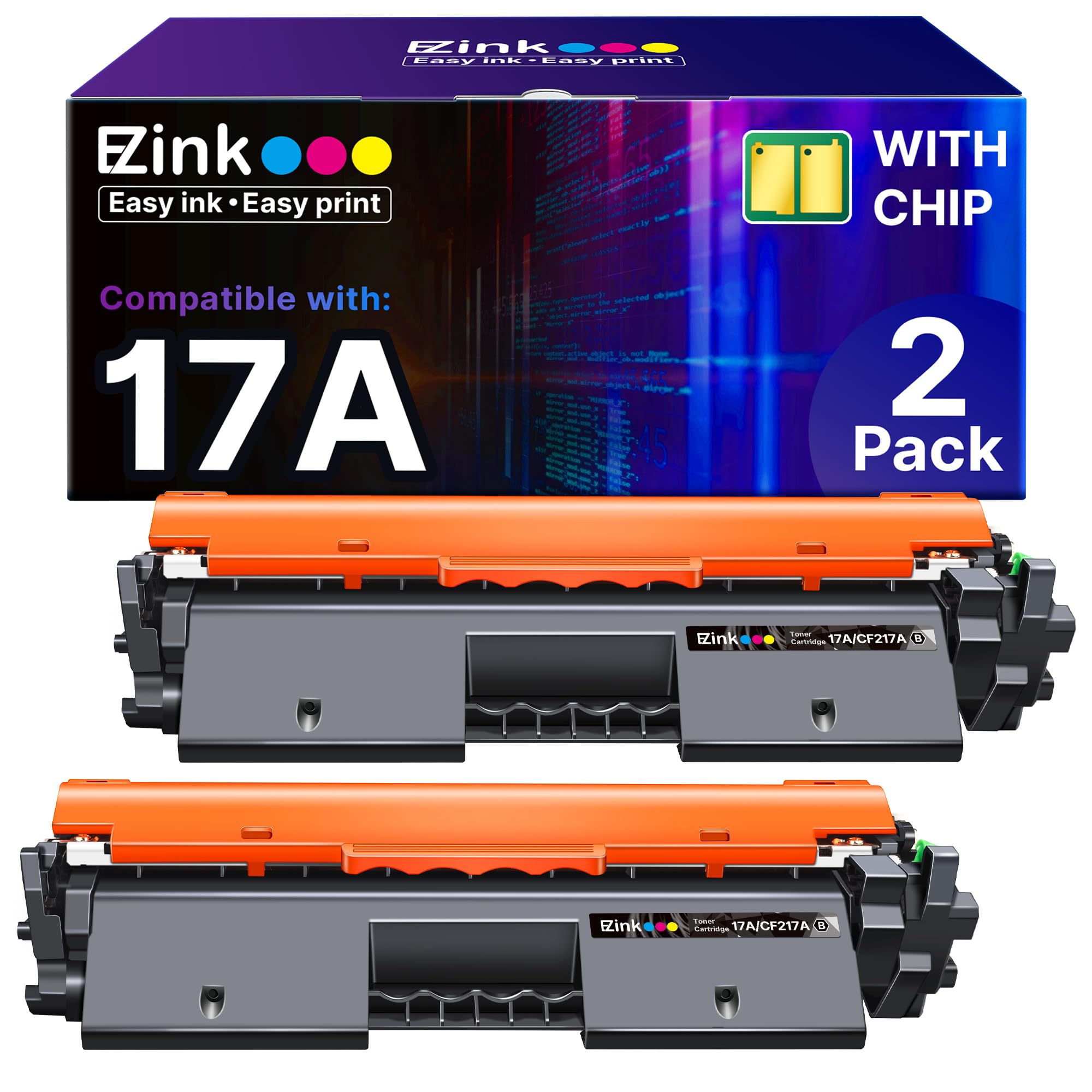 (Newest Chip) CF217A 17A Toner Cartridges 2 Pack Compatible Replacement for HP LaserJet Pro M102w M102a M130fn; LaserJet Pro MFP M130nw M130fw M130a M102 M130 Printer High Capacity Black