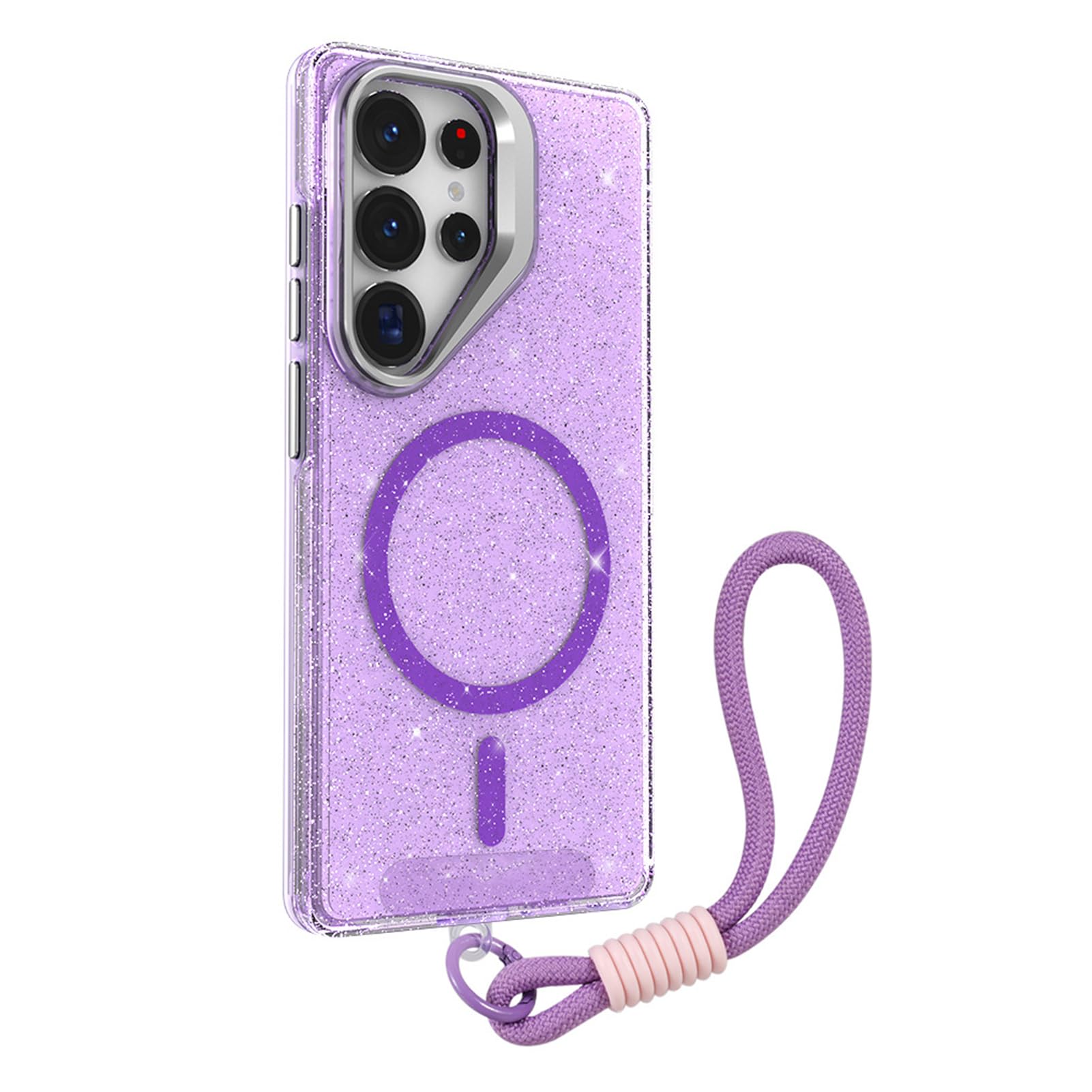 Évitez les chutes du Samsung S26 Ultra avec cette coque violette scintillante munie d'une dragonne