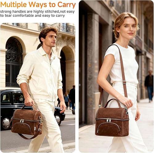 Miniatura 5 de Bolsa de almuerzo de lona encerada para hombres, pequeñas bolsas enfriadoras suaves aisladas con 2 bolsas de hielo, bolsas de almuerzo para mujer