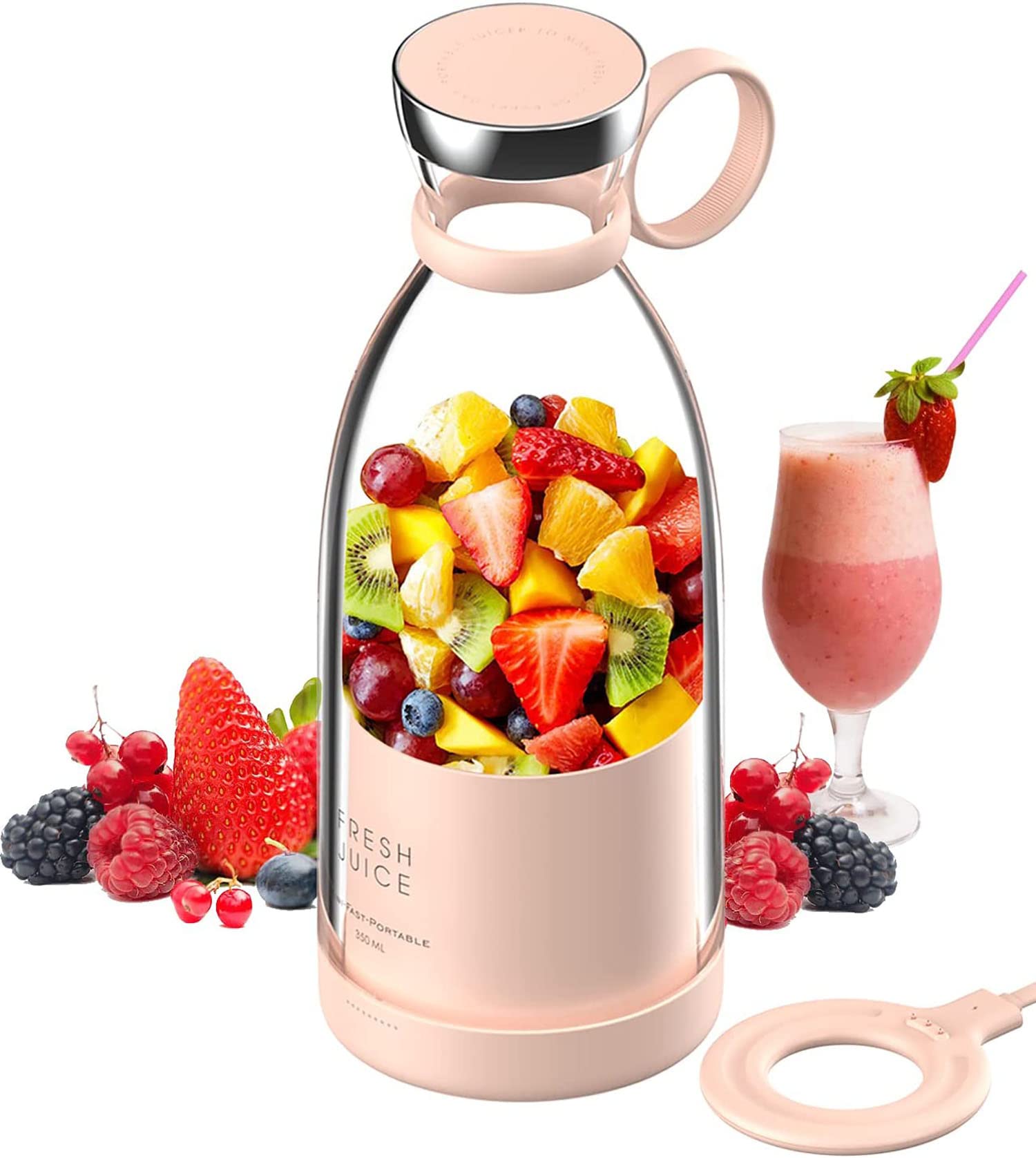 Personal Size Blender, Portable Blender, Battery Powered USB Blender, with Four Blades, Mini Blender Travel Bottle for Jui...