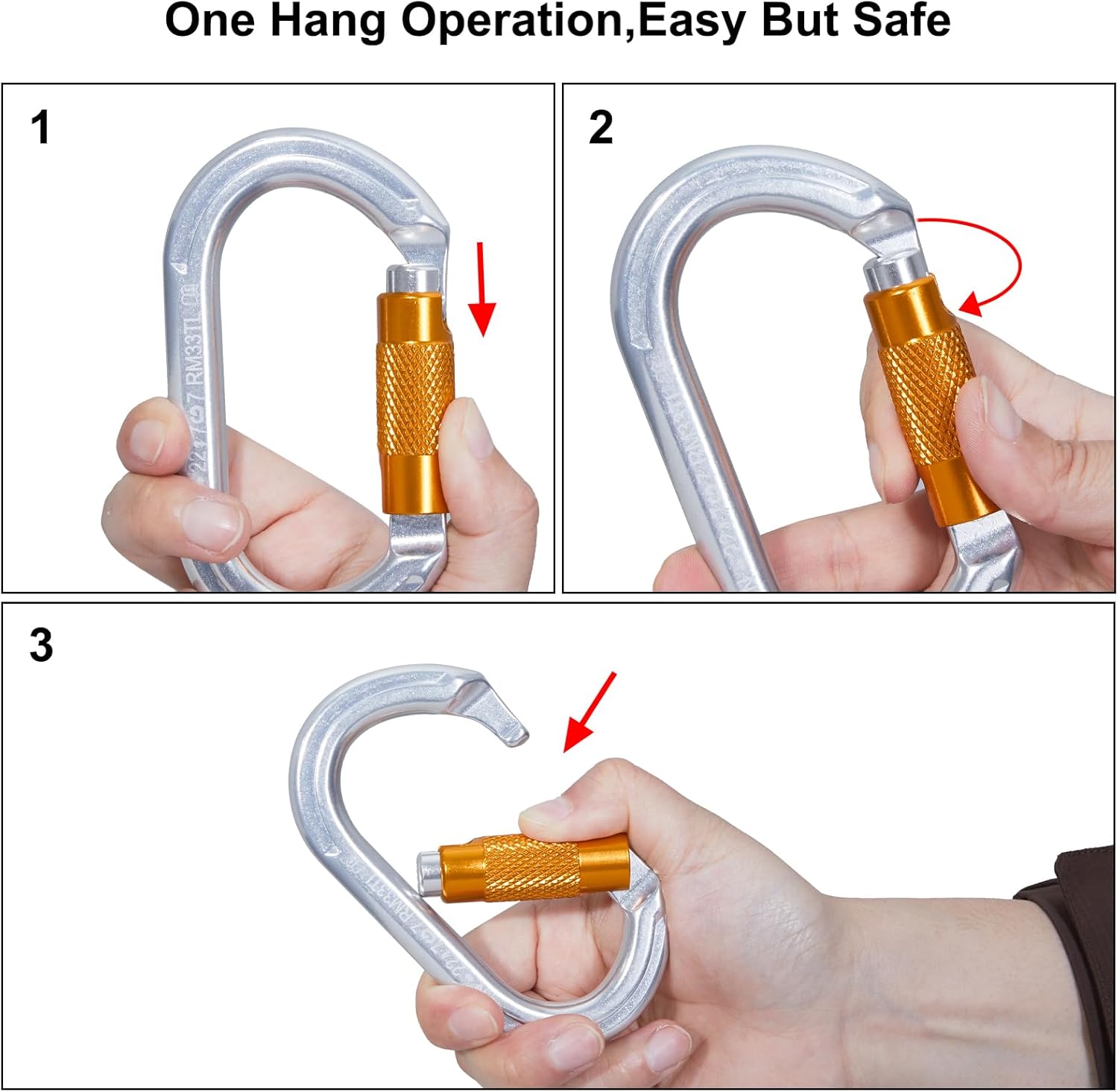 SOB Auto Locking Climbing Carabiner Clips,Heavy Duty Asymmetrical Carabiner Connector Used for Rappelling Gear Rescue Outdoor Projects Dog Leash - Image 5