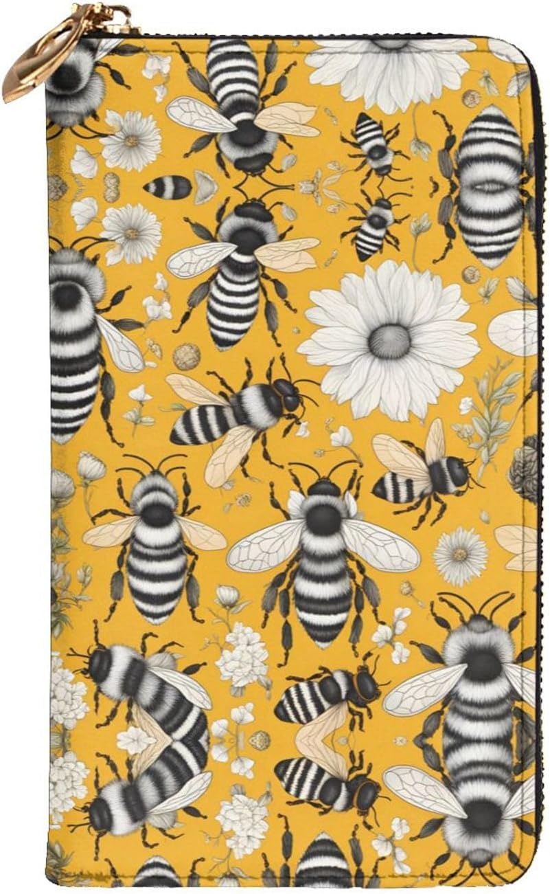 (7.5 * 4.1 inches) Long Clutch Bag, cartoon bee Zipper Leather Wallet with Multiple Compartments Large Capacity, a Good Gift for Friends